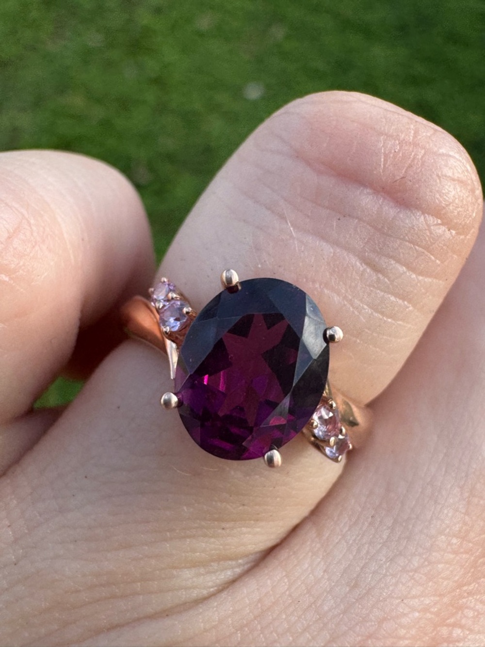 Solid 10k rose gold 2.60Ctw genuine grape garnet/pink sapphire - Picture 3 of 12